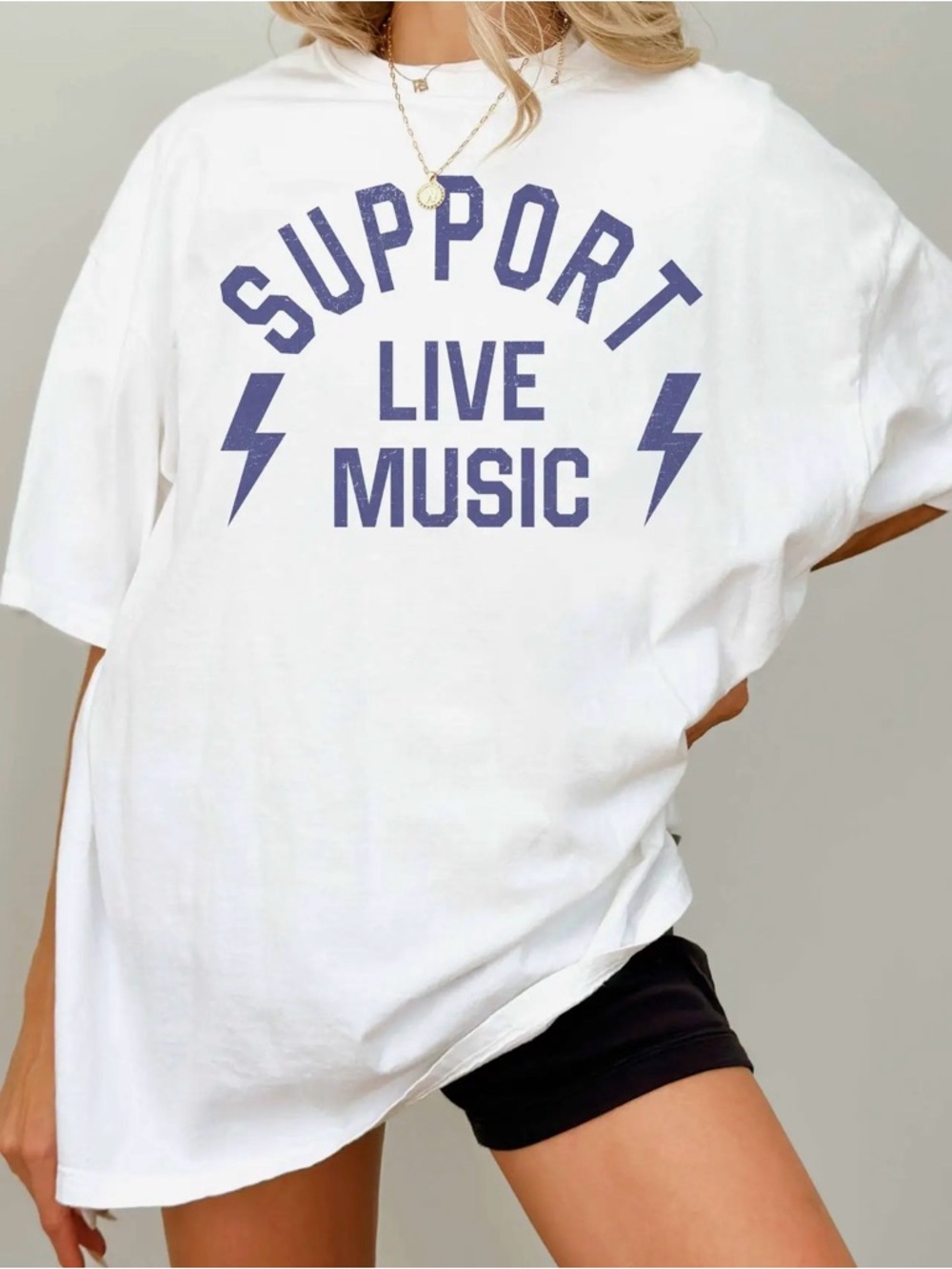 Support Live Music White Graphic Tee Super Mrkt